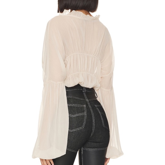 Sheer Cream Ruffle Blouse - Picture 2 of 5